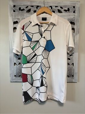 NEW Galvin Green Ventil8 Maverick Geometric Print Retro Performance Polo Shirt